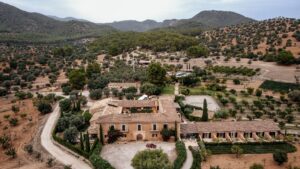 finca es cabas wedding drone shot