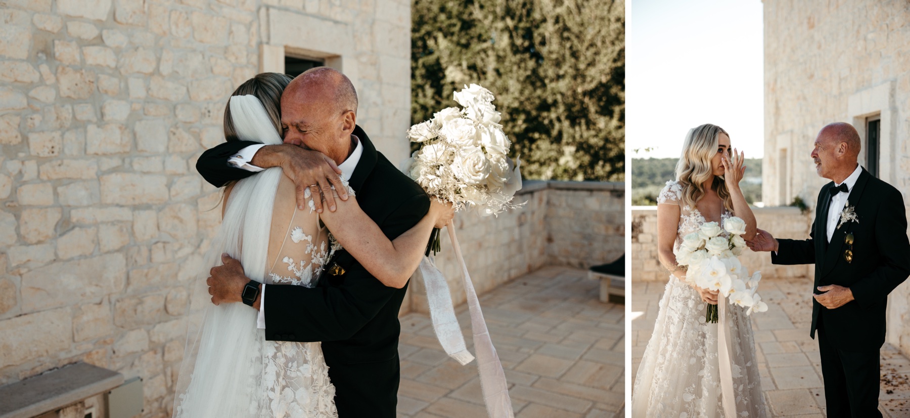 first looks father and bride wedding in Puglia 